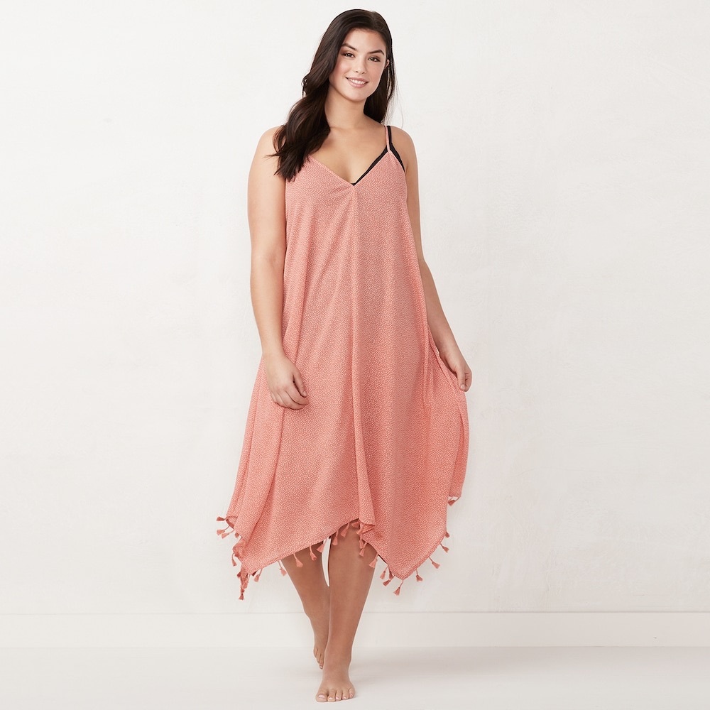 pink pokadot swimsuit coverup